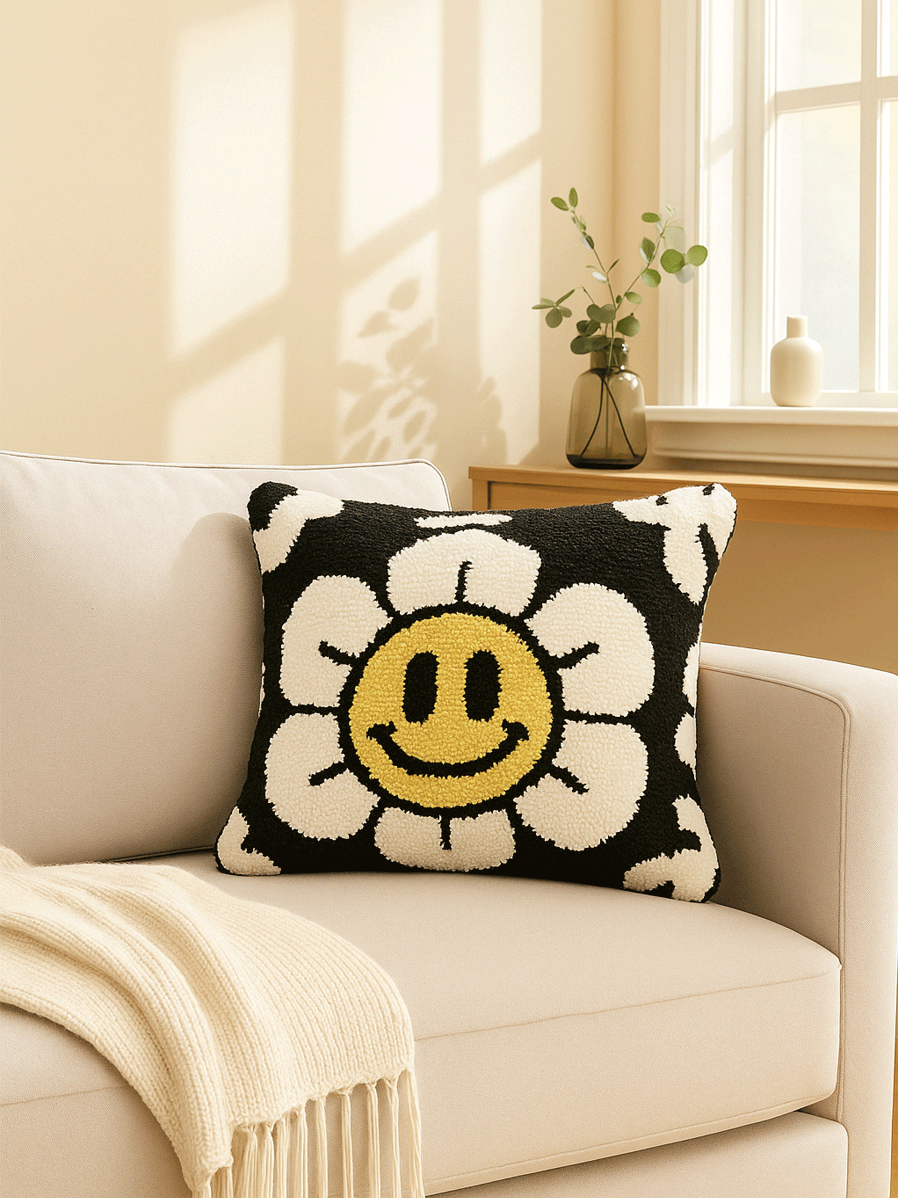 Black flower Cushion cover