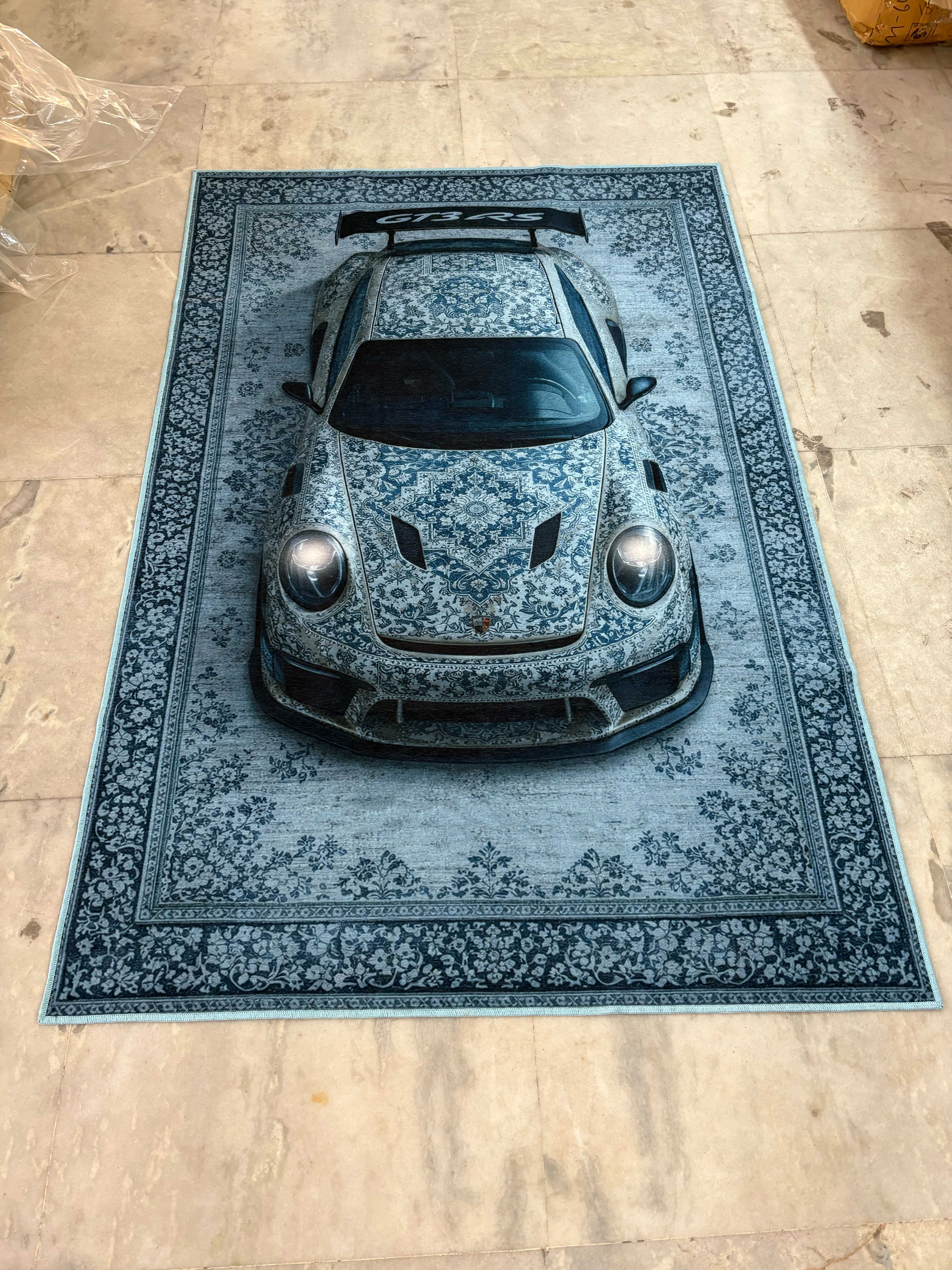 Blue Sports car traditional design Washable Rug