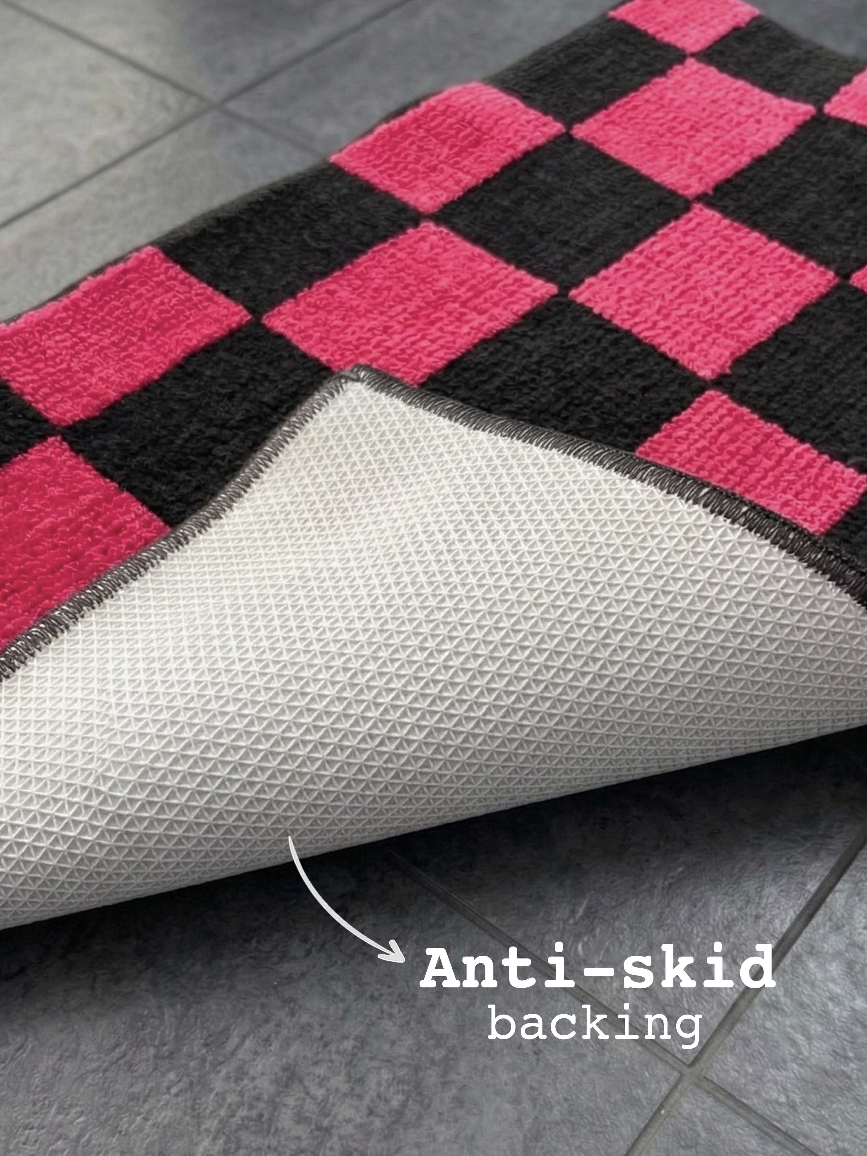 Pink & Black Check Bath Mat