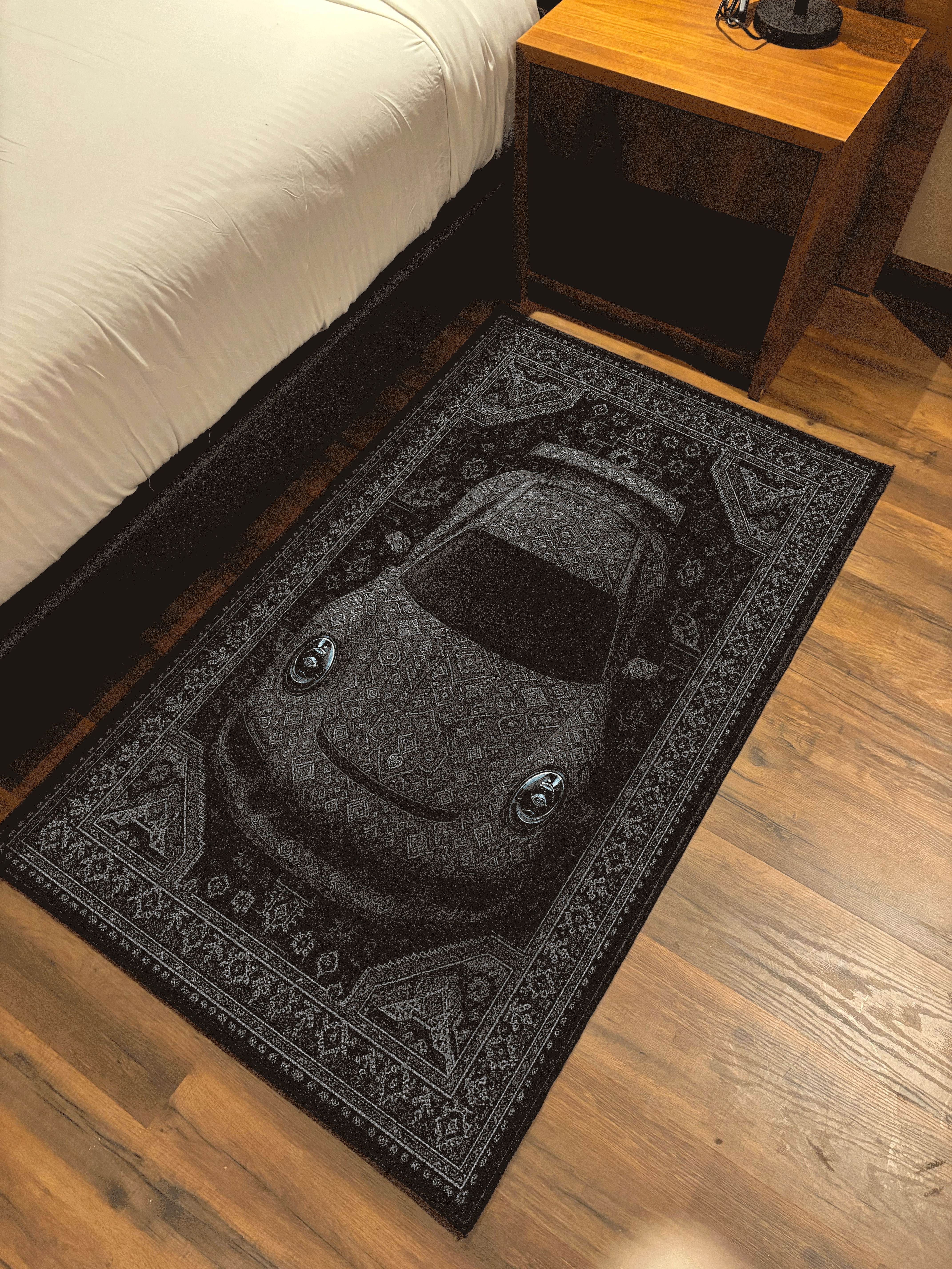 Black Sports car traditional design Washable Rug