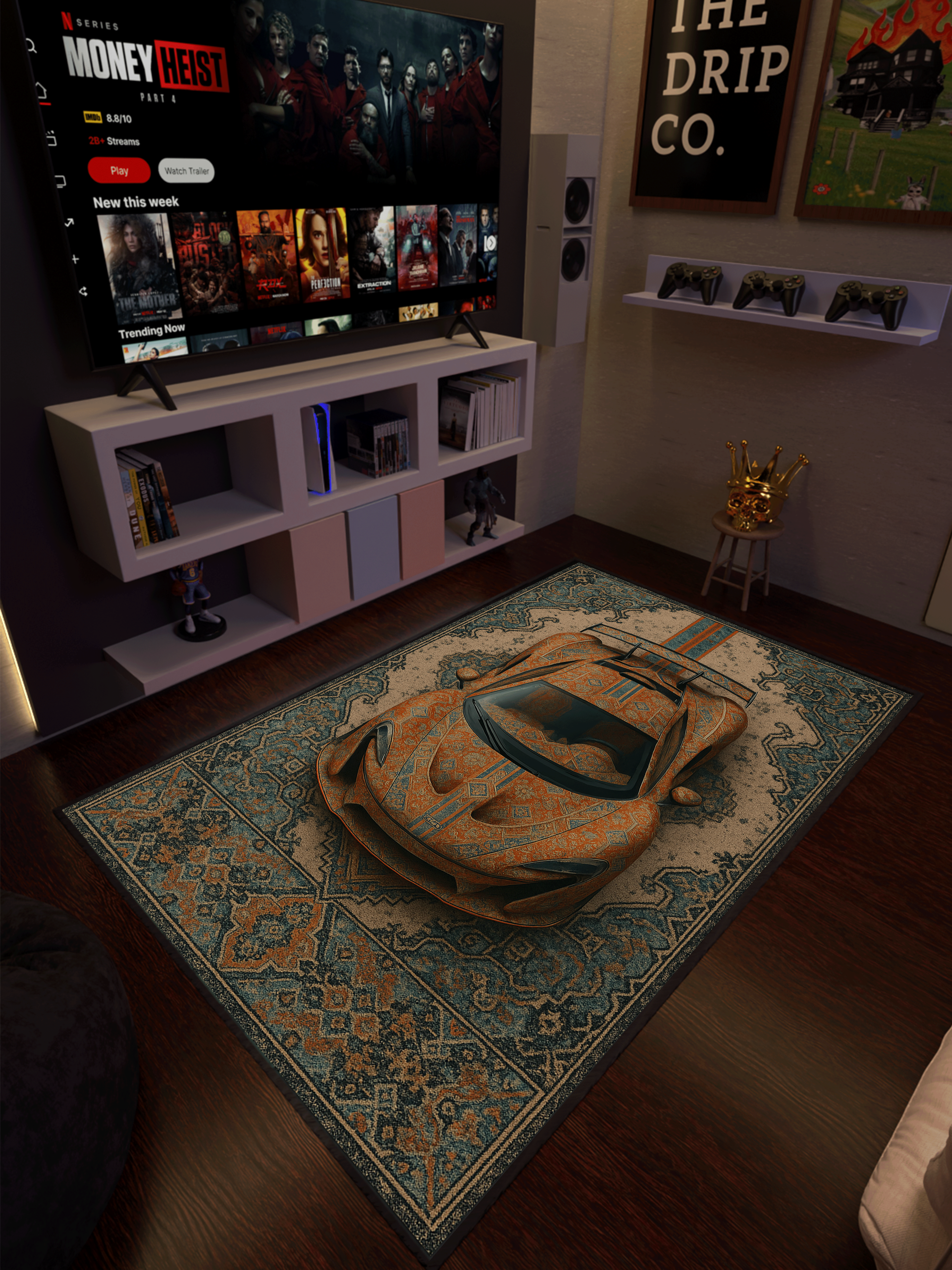 Racing car traditional design Washable Rug