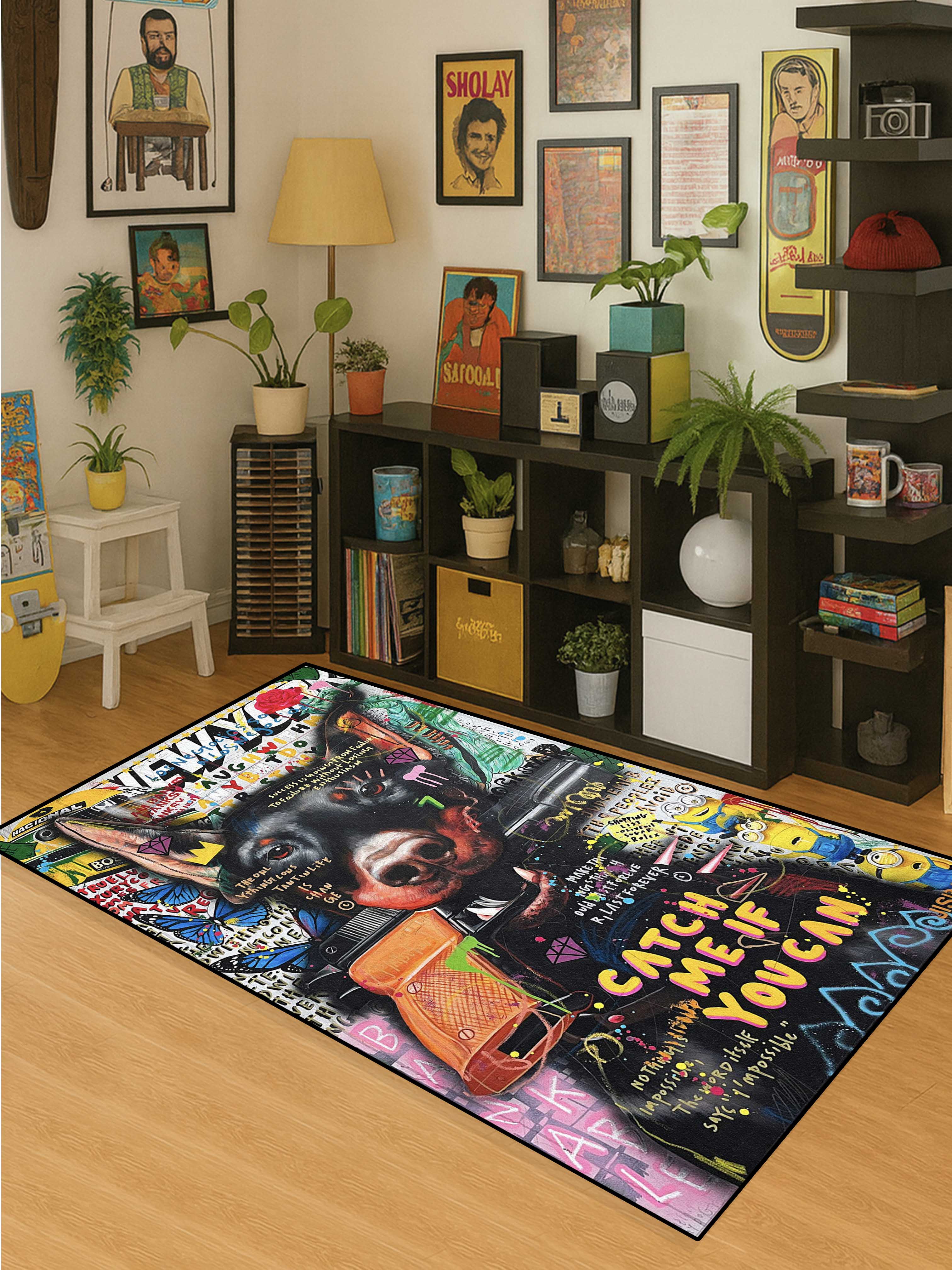 Dog graffiti art Washable Rug