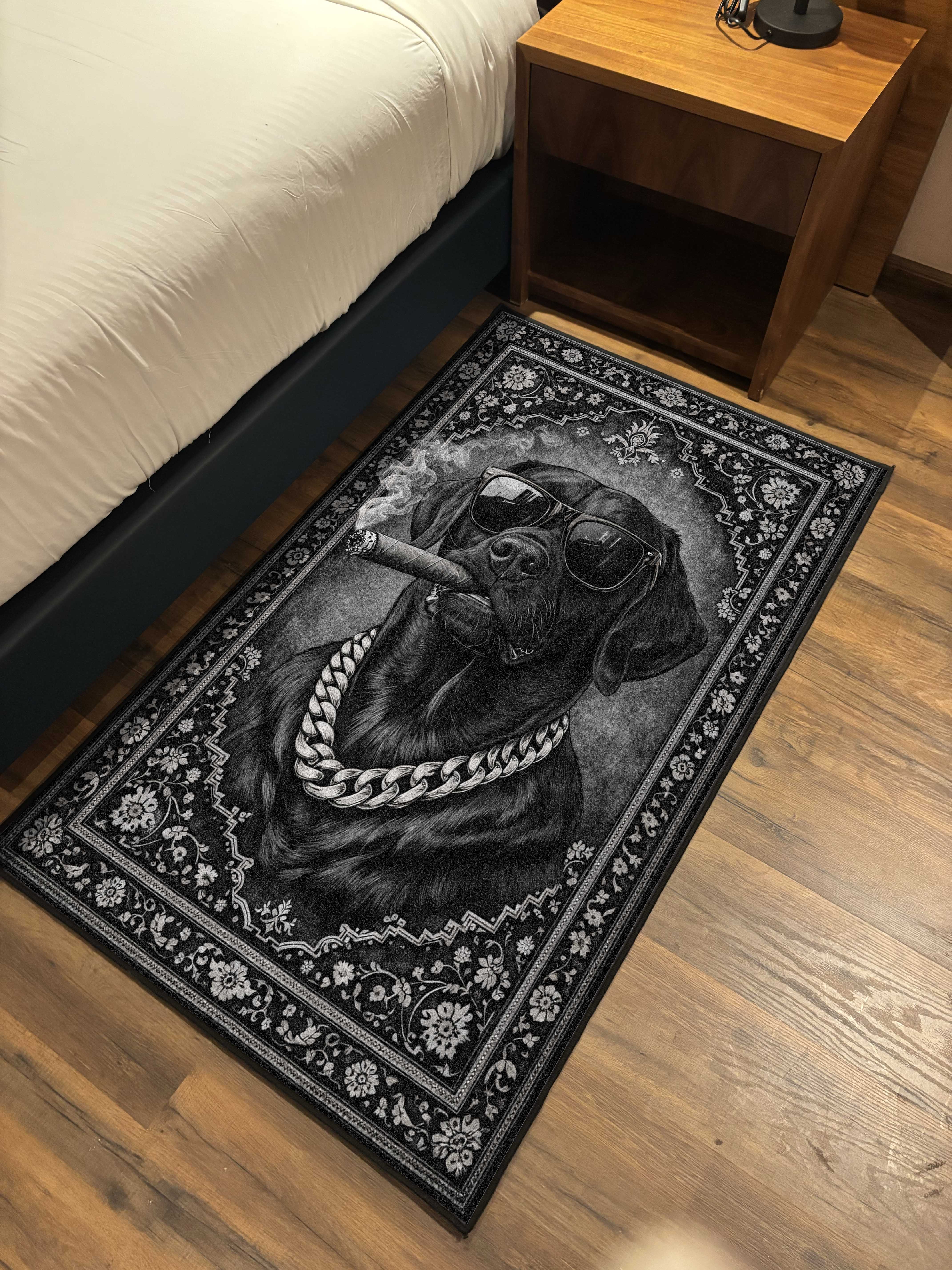 Monochromatic Smoking Dog Traditional Washable Rug