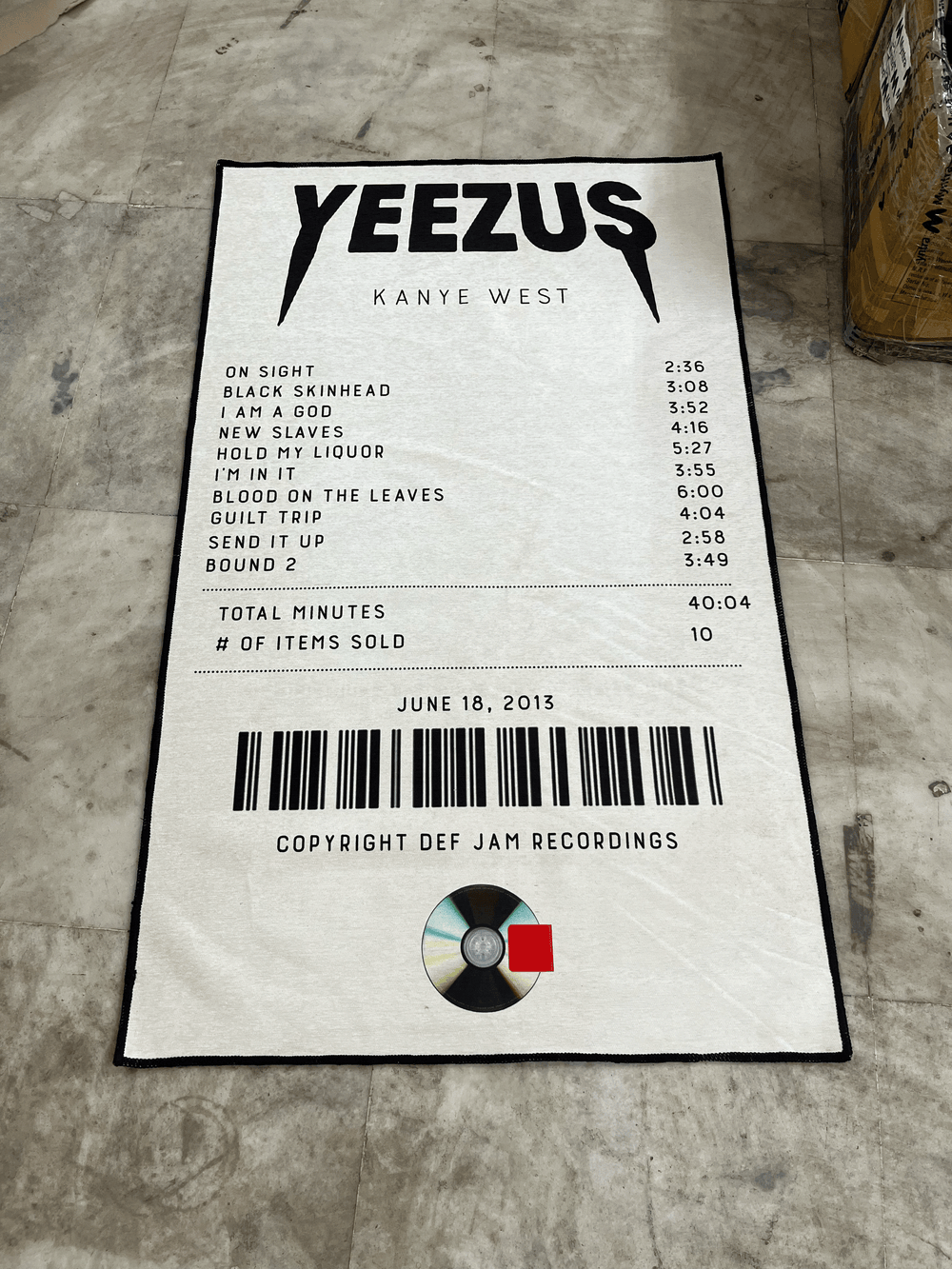 Yeezus Kanye West Receipt Printed Rug