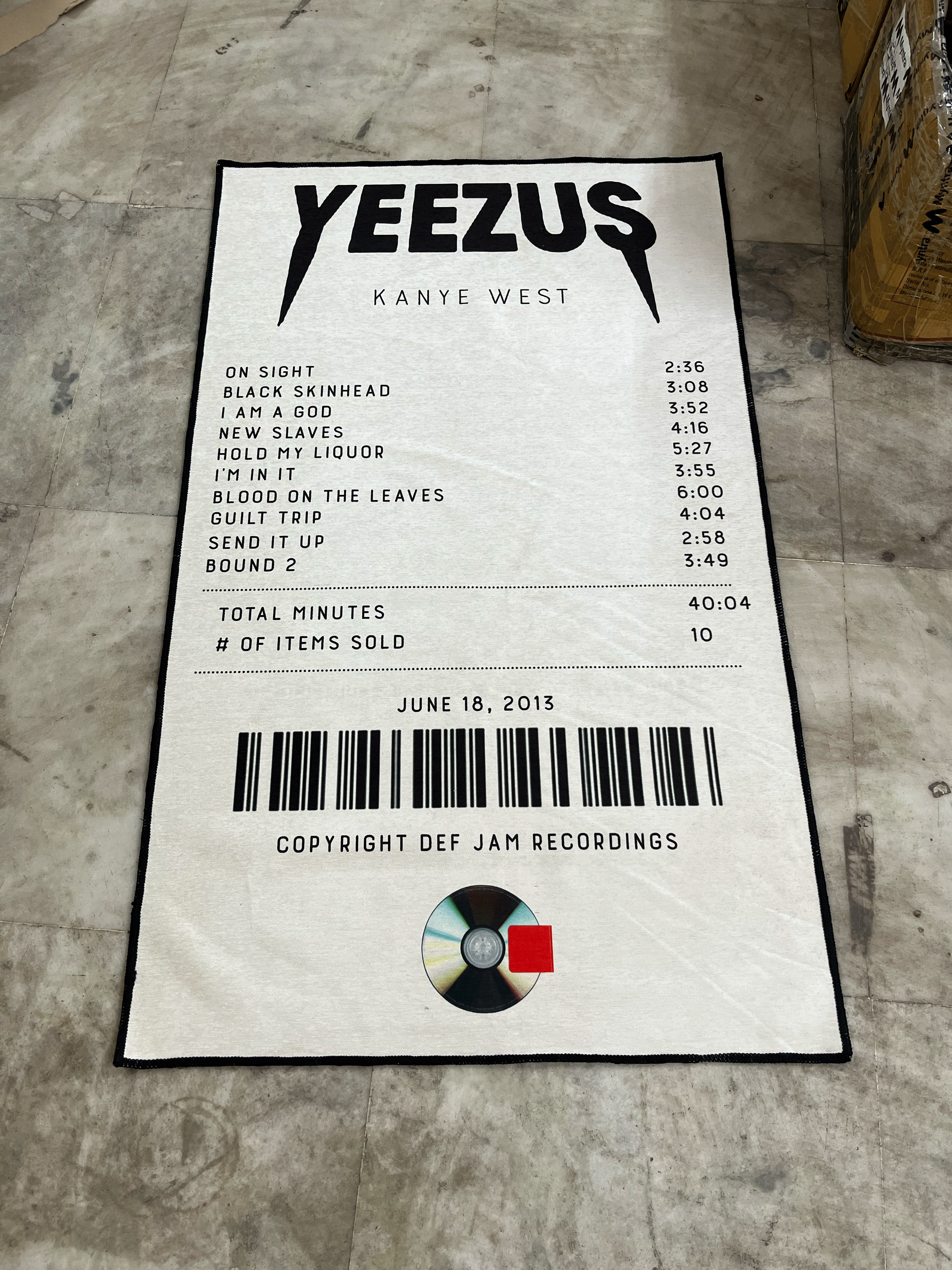 Yeezus Kanye West Receipt Printed Rug