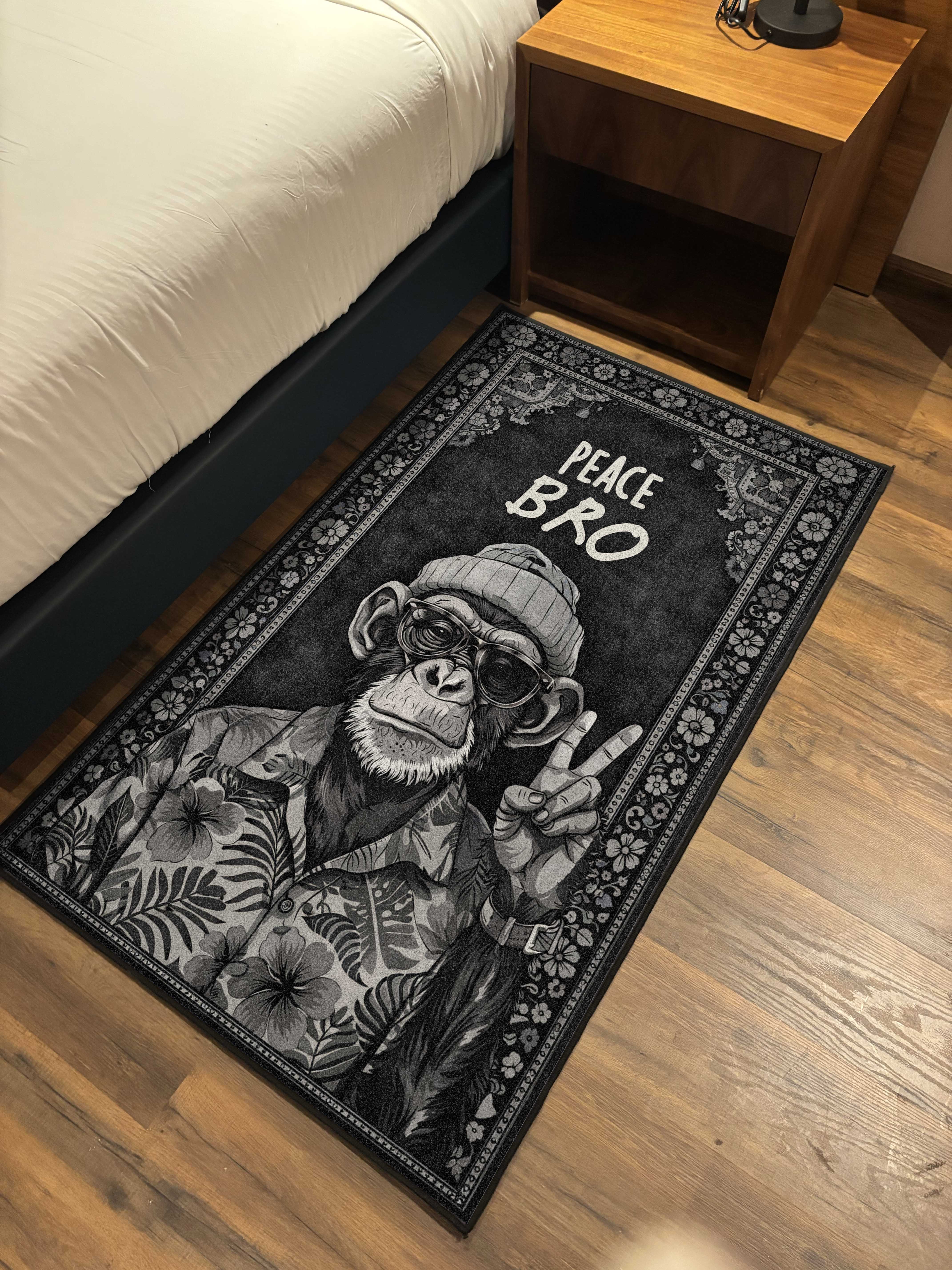 Peace Monkey Traditional Washable Rug